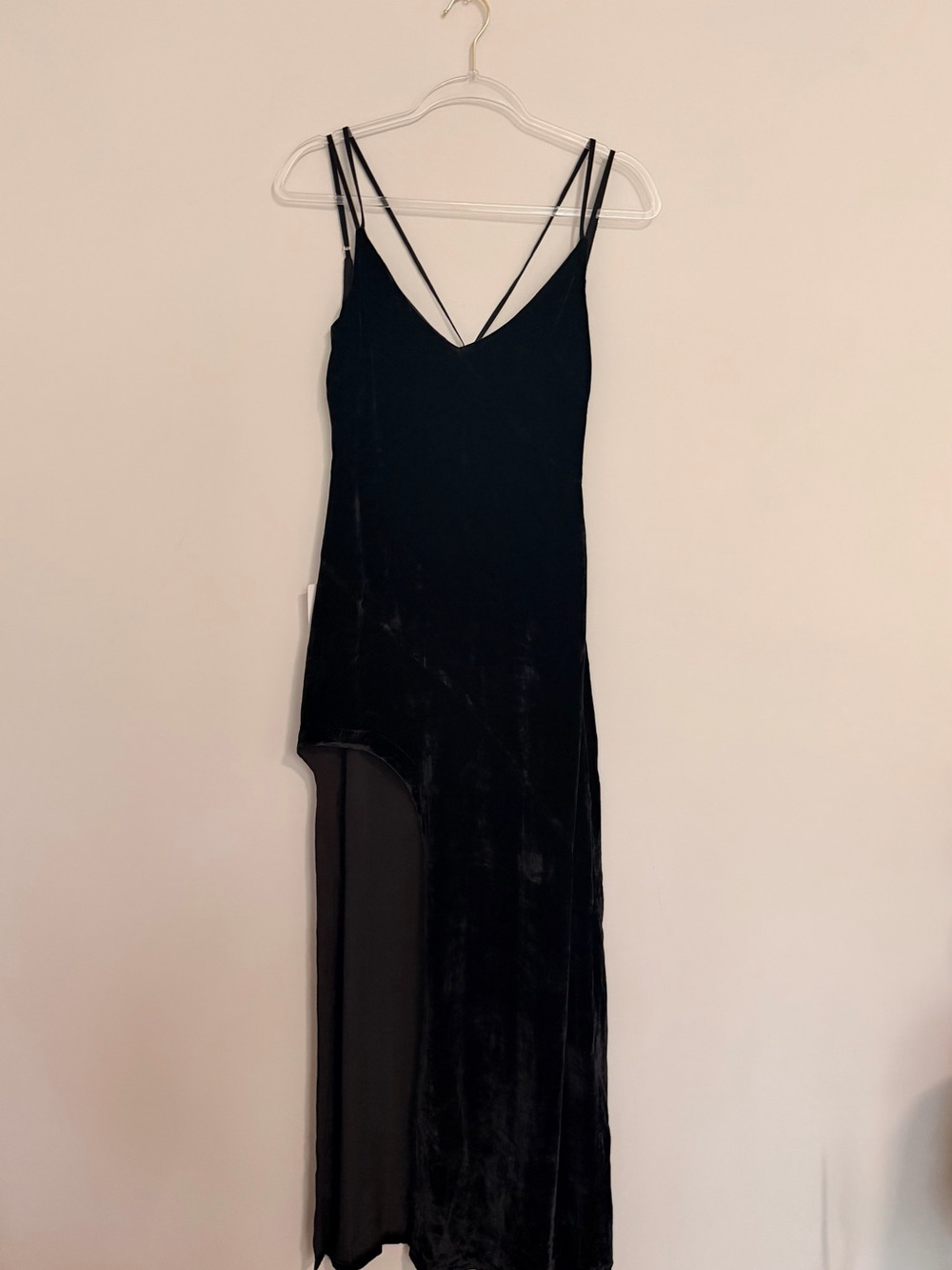 For Love & Lemons Black Asymmetrical Velvet Slip Dress
